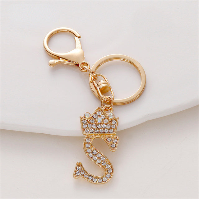 Carsine Rhinestone 26 Letters Car Keychain S