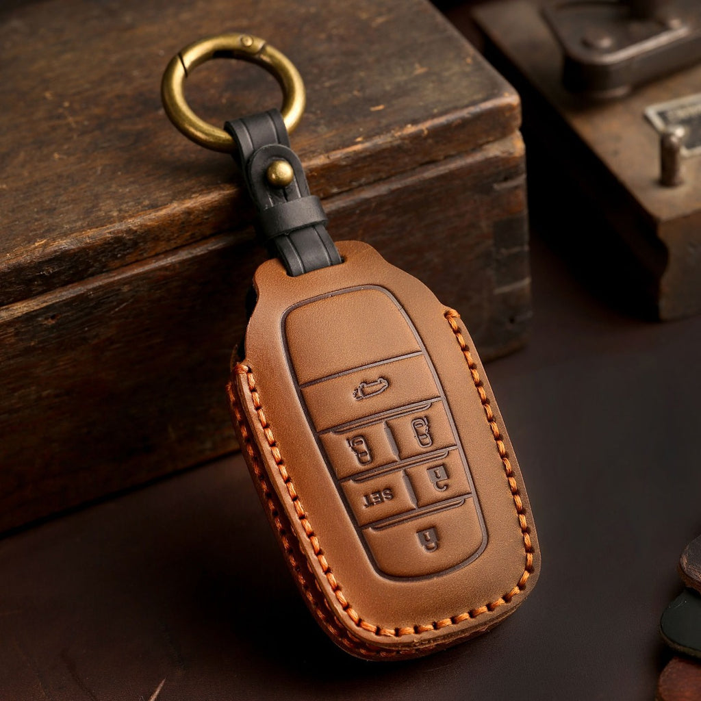 Carsine Toyota Sena Grevia Alphard Vellfire Leather Car Key Cover 4,5,6 Button Black / 4 Button