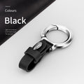 Carsine Top layer cowhide zinc alloy keychain Silver / Black