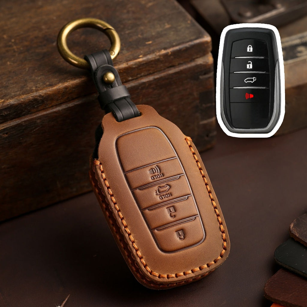 Carsine Toyota Sena Grevia Alphard Vellfire Leather Car Key Cover 4,5,6 Button Brown / 4 Button