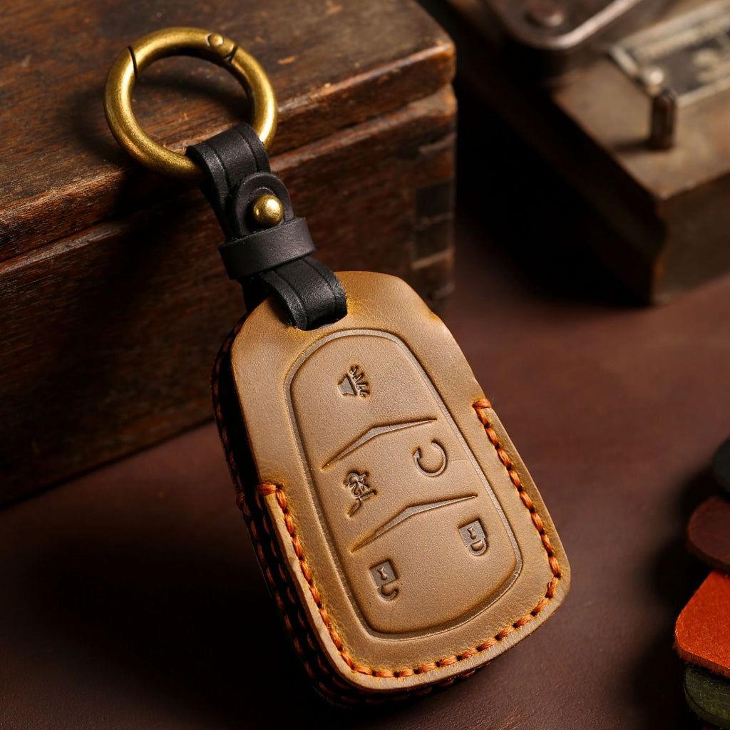 Étui de clé de voiture en cuir pour Cadillac CT4, CT5, CT6, XT4, XT5, XT6 et ATXL (4 ou 5 boutons).