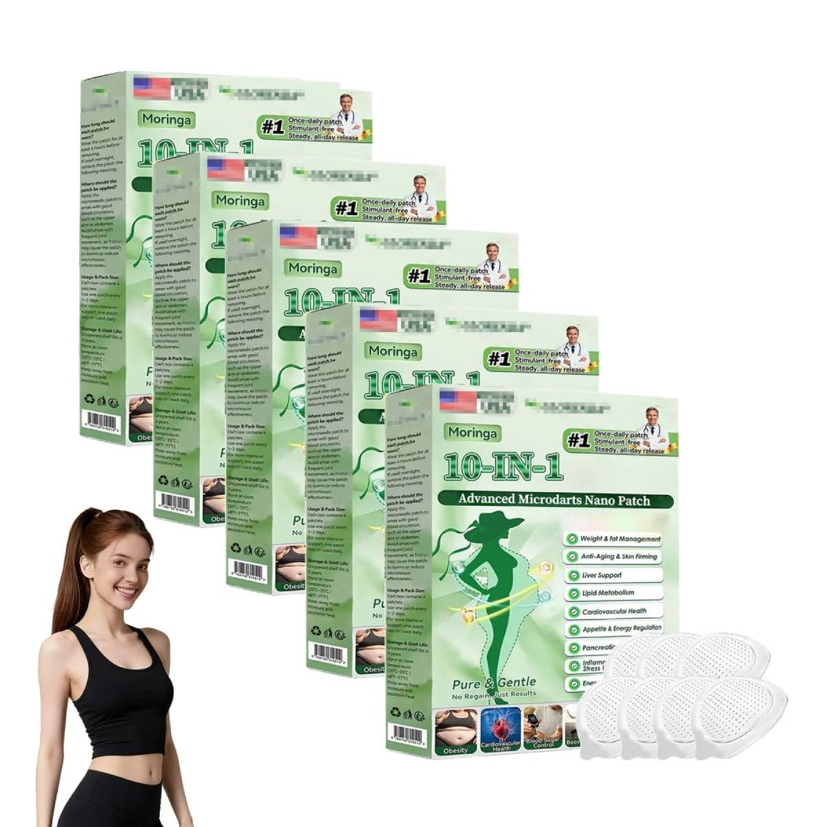 Moringa Berberine Patches,2026 Upgraded Moringa 10-in-1 Nano Microdarts Patch,Suitable for All Skin Types Natural Herbal Body Patch for Women Men