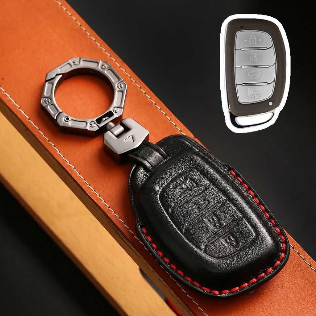 Carsine Hyundai Leather Car Key Cover 4 Button Black / 4 Button-B
