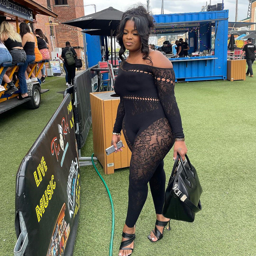 Combinaison moulante sexy et extensible une pièce ajourée