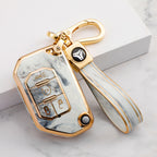Carsine Jeep Dodge Chrysler Car Key Case Gold Inlaid With Jade Grey / Key case + strap
