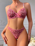 Carsine Polka Dot Thong Sexy Lingerie 2-Piece Set G string Thong Pink / S