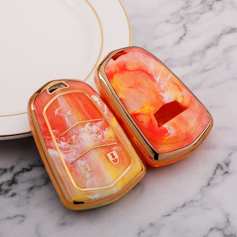 Carsine Cadillac Car Key Case Gold Inlaid With Jade Yellow / Key case