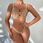 Carsine Floral Bra Thong 2-Piece Set G string Thong Khaki / S