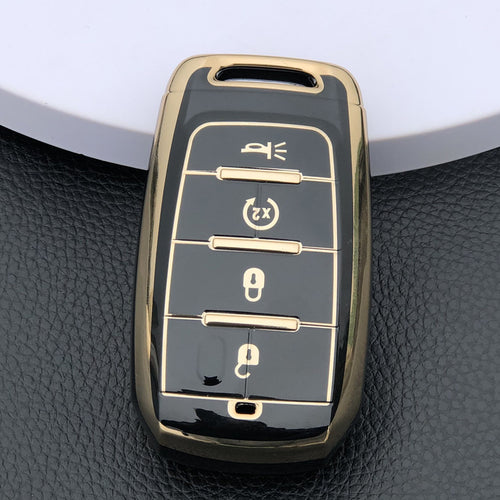 Carsine Jeep Dodge Ram Chrysler Car Key Case Golden Edge Black / Key case