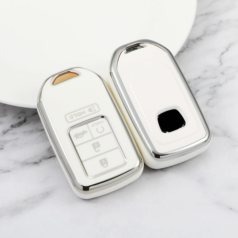 Carsine Honda Pilot Passport Acura Car Key Cover Silver Edge White / Key case