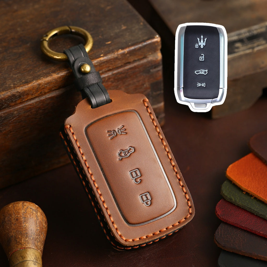 Carsine Maserati Leather Car Key Cover Brown