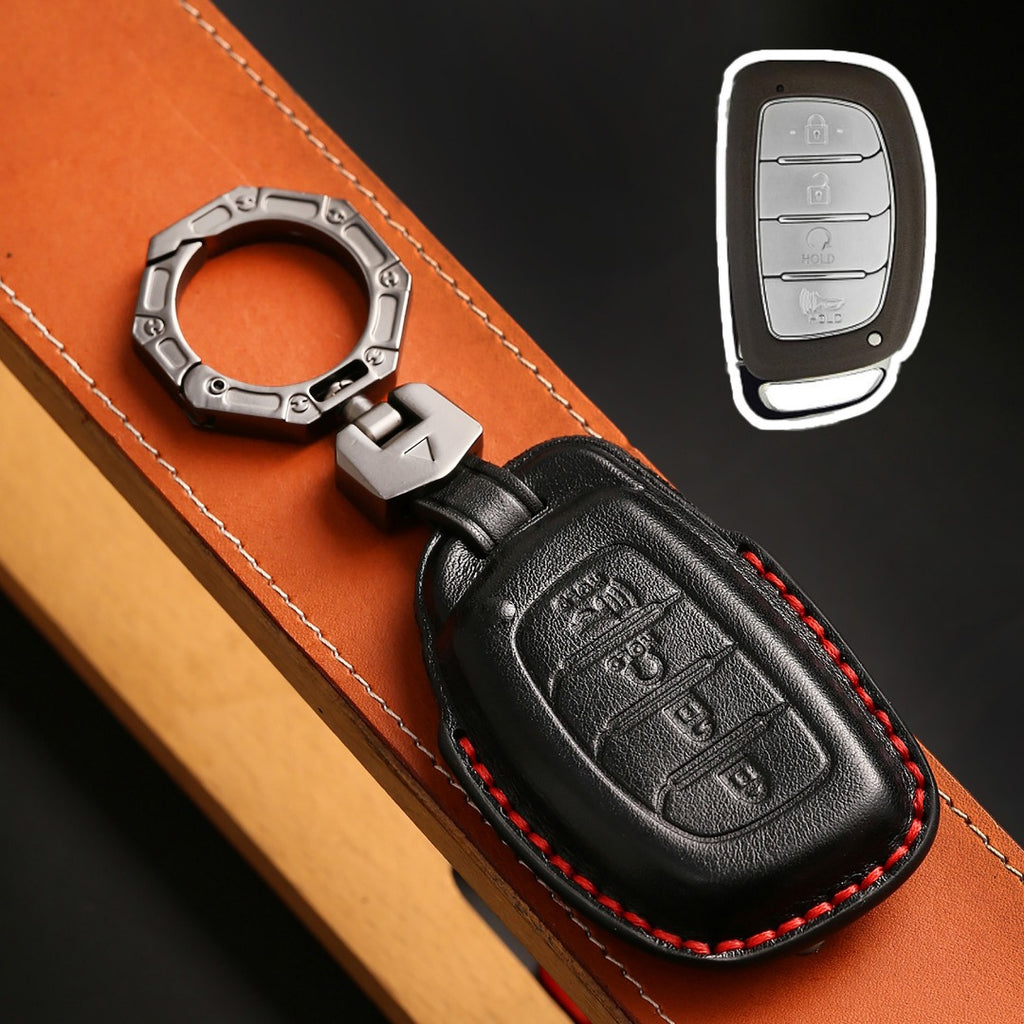 Carsine Hyundai Leather Car Key Cover 4 Button Black / 4 Button-A