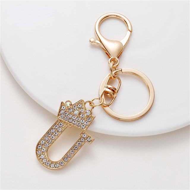 Carsine Rhinestone 26 Letters Car Keychain U