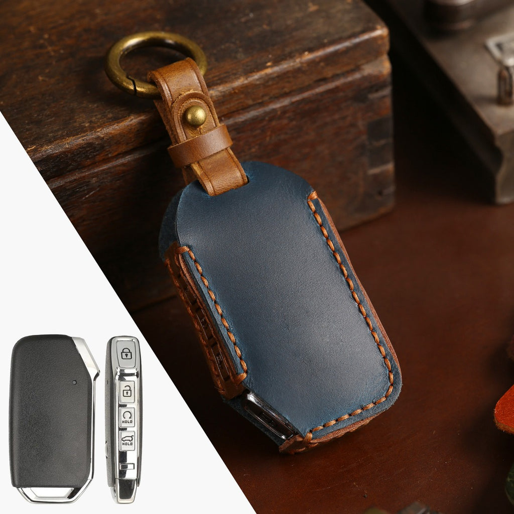 Carsine Kia Leather Car Key Cover Blue
