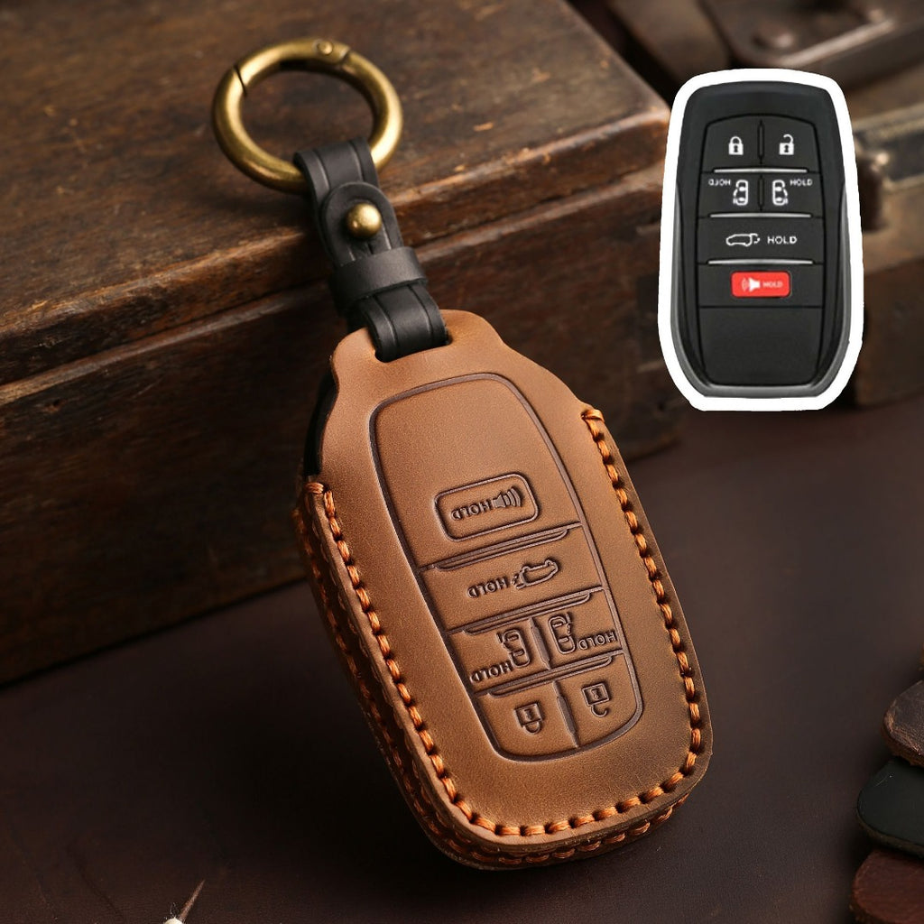Carsine Toyota Sena Grevia Alphard Vellfire Leather Car Key Cover 4,5,6 Button Brown / 6 Button-B