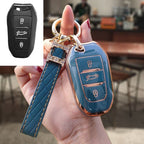 Carsine Citroen Peugeot Car Key Case Golden Edge Grey / Key case + strap