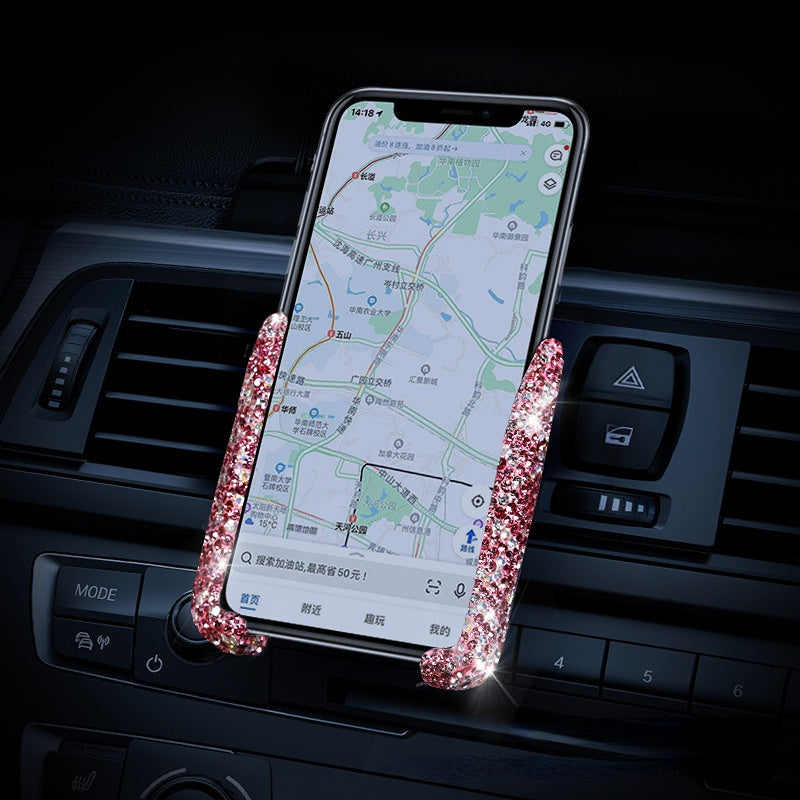 Carsine Rhinestone Car Phone Holder Inserted Or Adsorbed Pink
