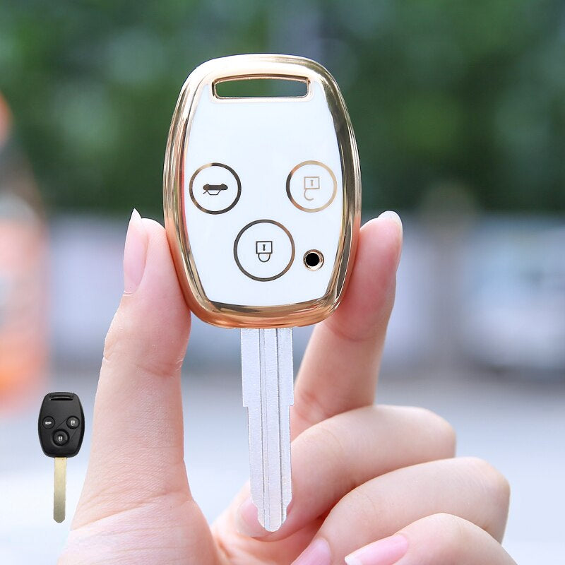 Carsine Honda Car Key Case Golden Edge 3 Buttons / White / Key case